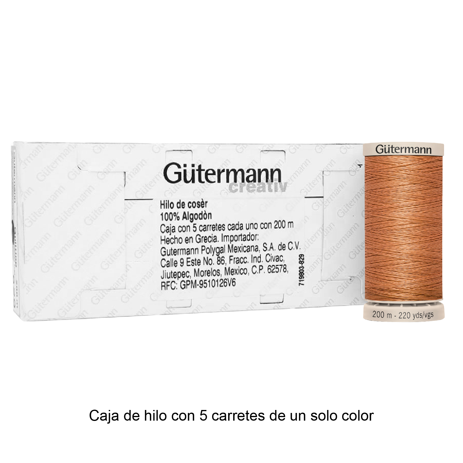 Hilo Gütermann Quilting de 200m caja con 5 carretes de un color